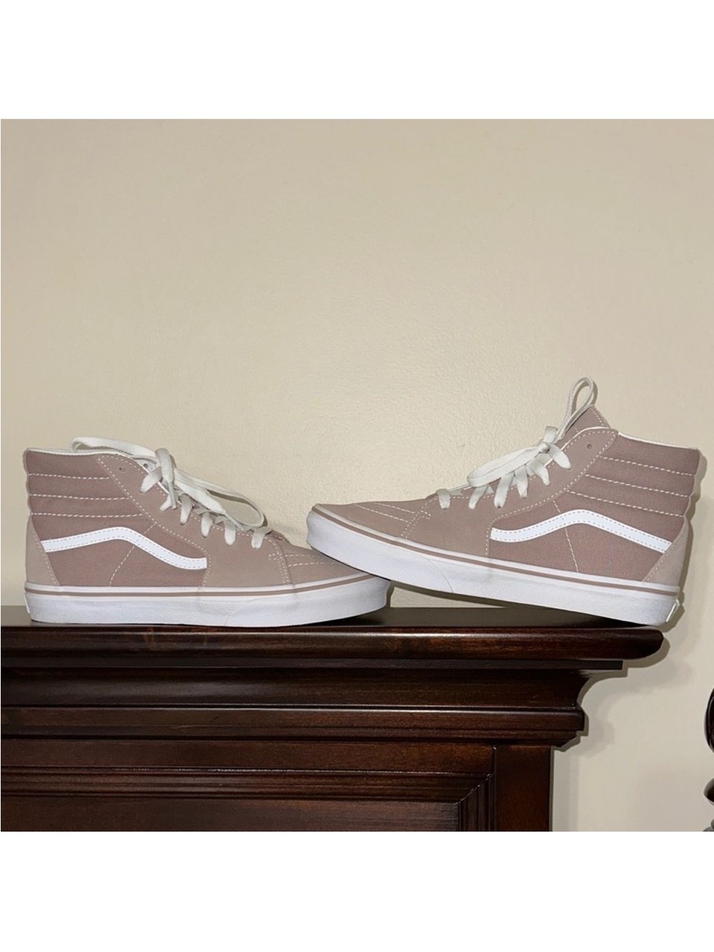 VANS 7 Taupe White Atmosphere High Top Suede Leather Canvas Sneakers